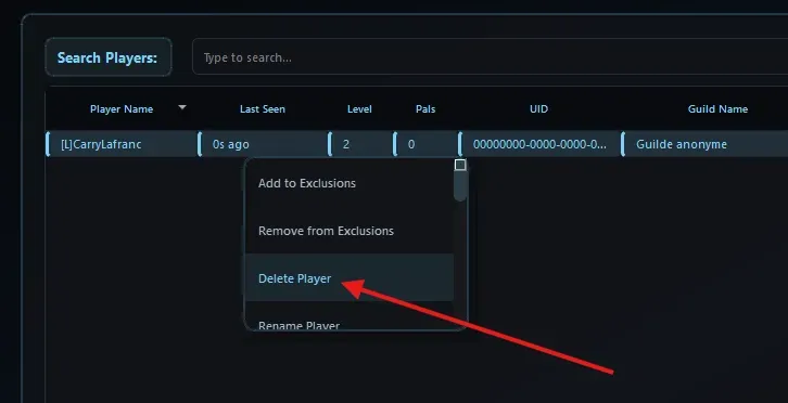 PST delete player