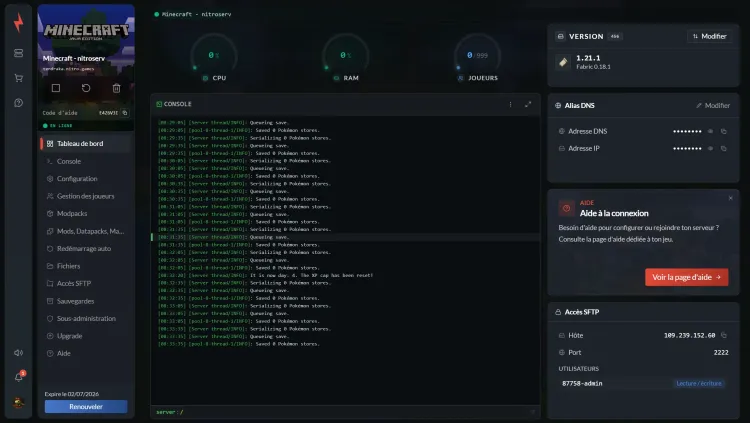 Nitroserv Manager interface